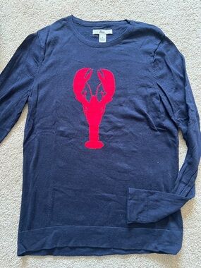 Bass Navy Sweater with Red Lobster Motif